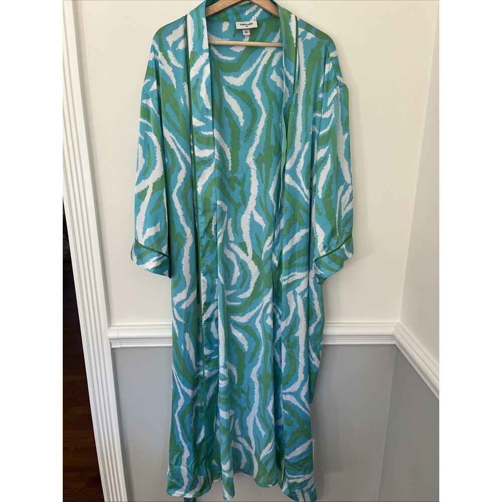 Diane Von Furstenberg X Target Robe XXL Long Satin Green Disco Zebra Print